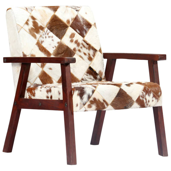 vidaXL Fauteuil blanc et marron en cuir de chèvre véritable