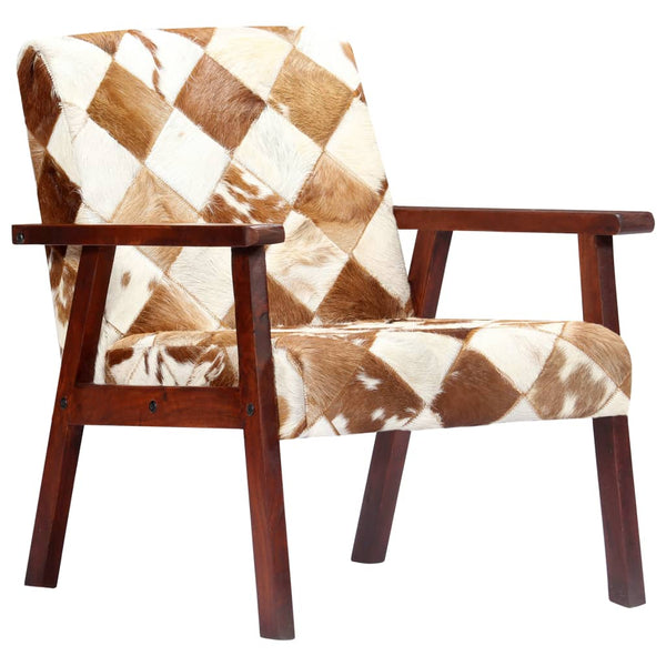 vidaXL Fauteuil blanc et marron en cuir de chèvre véritable