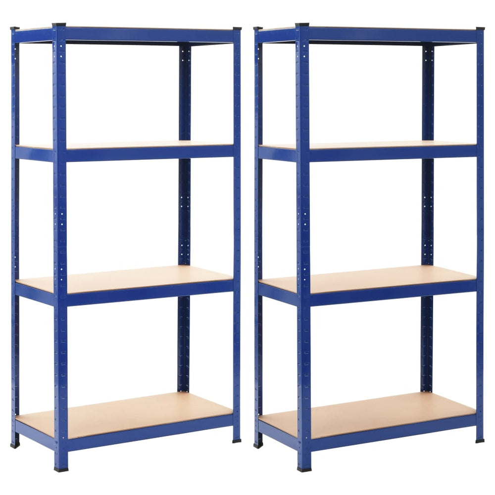 Lagerregale mit 4 Böden 2 Stk. Blau Stahl & Holzwerkstoff