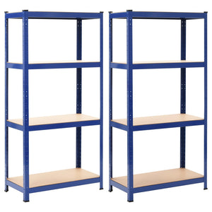 Lagerregale mit 4 Böden 2 Stk. Blau Stahl & Holzwerkstoff