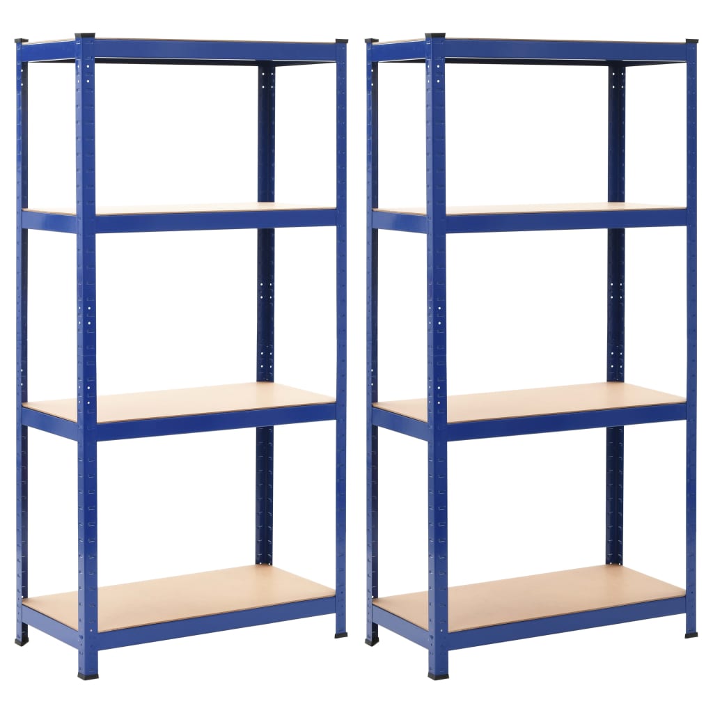 Lagerregale mit 4 Böden 2 Stk. Blau Stahl & Holzwerkstoff