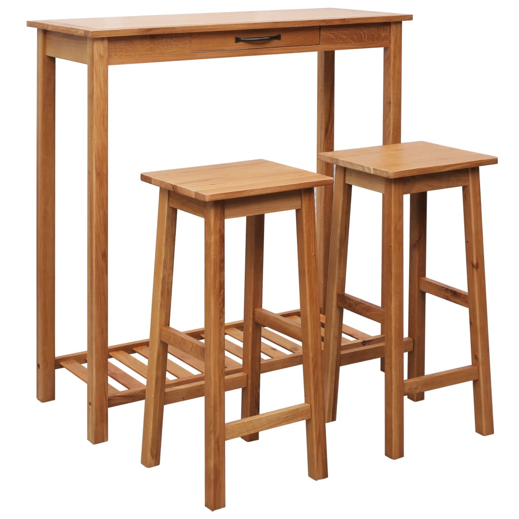 3-tlg. Bar-Set Massivholz Eiche