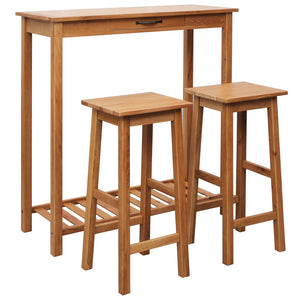 3-tlg. Bar-Set Massivholz Eiche