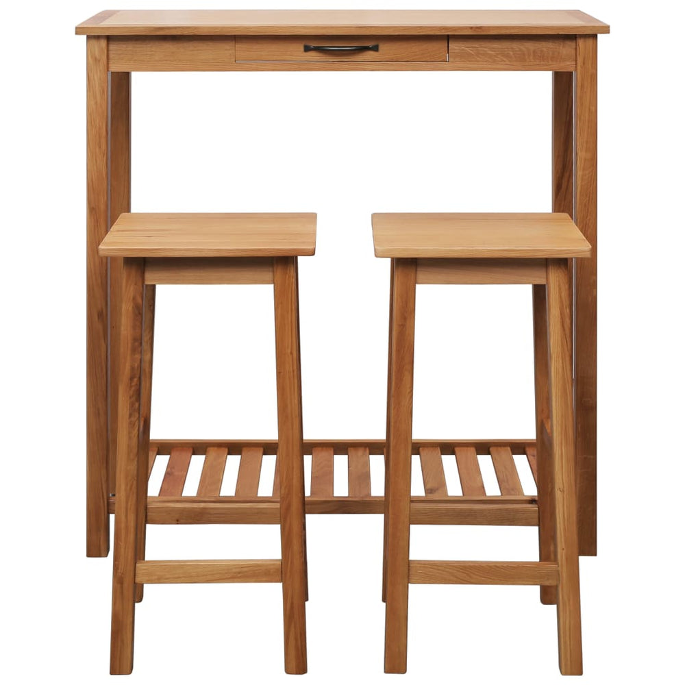 3-tlg. Bar-Set Massivholz Eiche