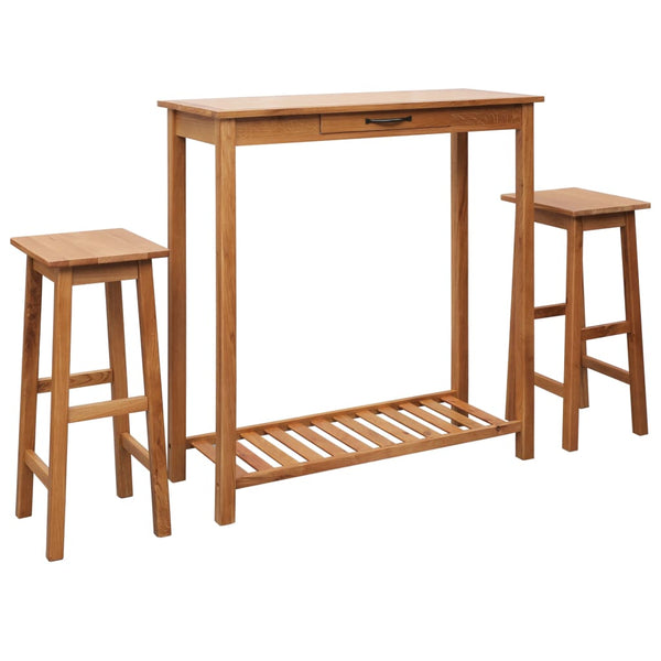3-tlg. Bar-Set Massivholz Eiche