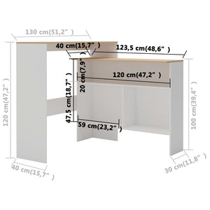 vidaXL Table de bar avec 2 plateaux Blanc et chêne 130x40x120 cm