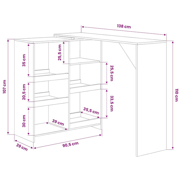 Bartisch mit Beweglichem Regal Weiß 138x39x110 cm