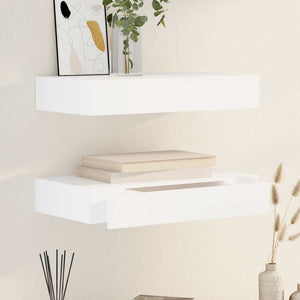 Wandregal Hängeregal mit Schubladen 2 Stk. Weiß 48 cm