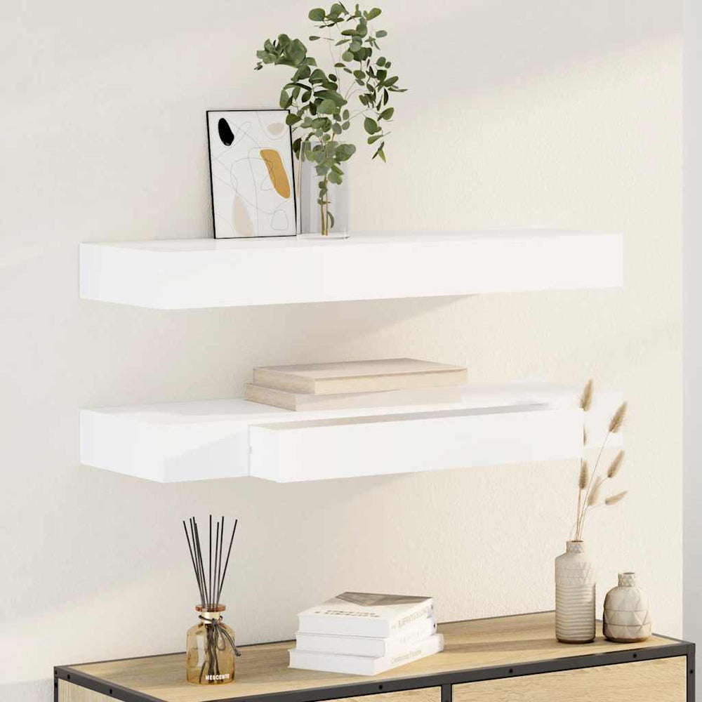 Wandregal Hängeregal mit Schubladen 2 Stk. Weiß 80 cm