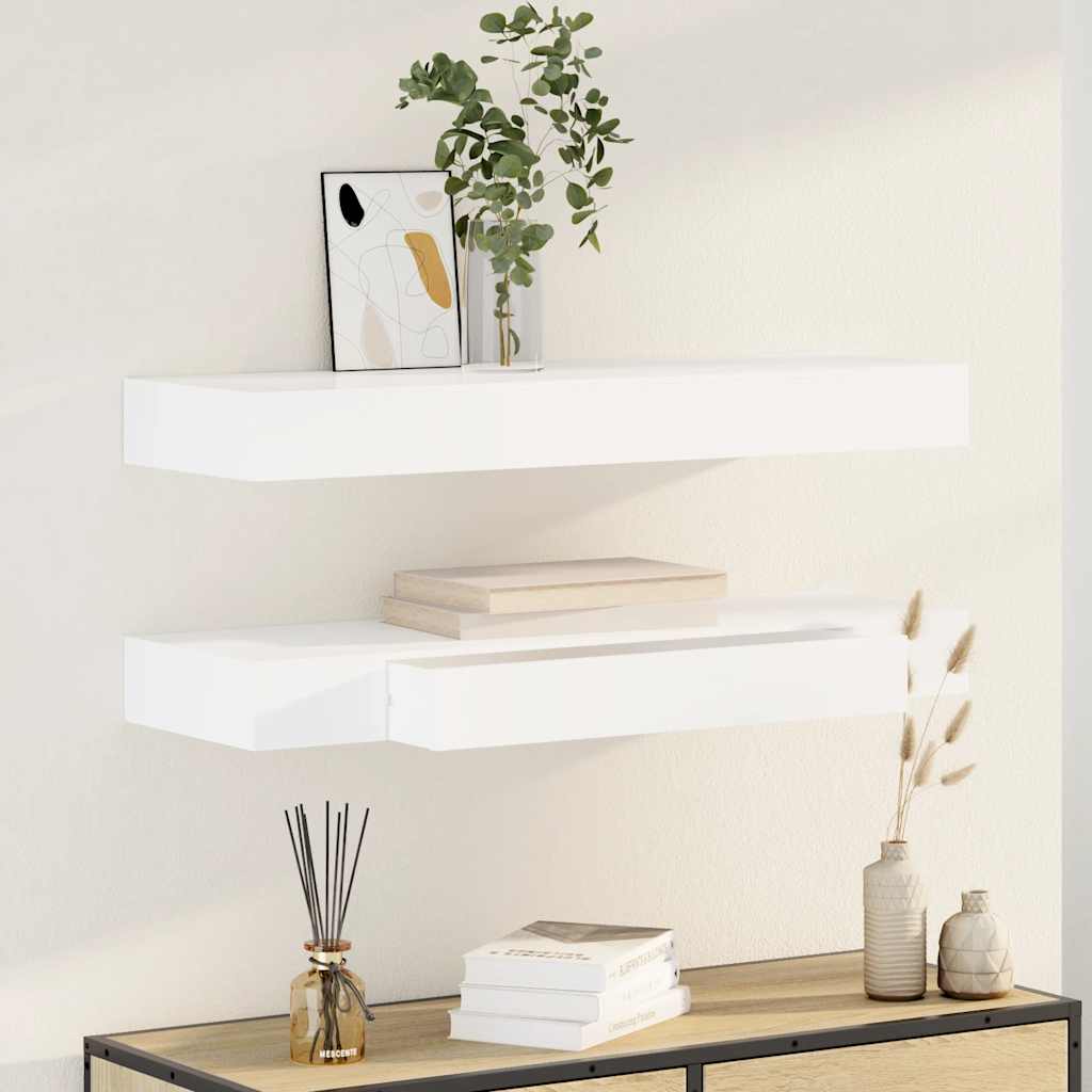 Wandregal Hängeregal mit Schubladen 2 Stk. Weiß 80 cm