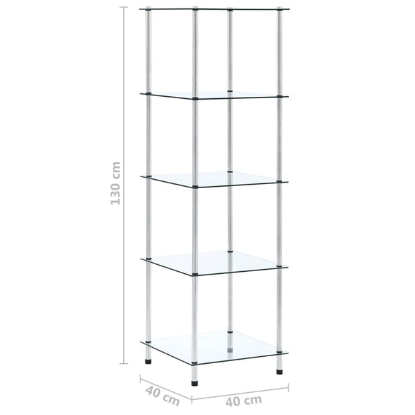 vidaXL Étagère à 5 Niveaux Transparente 40x40x130 cm Verre Trempé