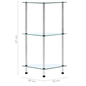 Regal mit 3 Ablagen Transparent 30x30x67 cm Hartglas