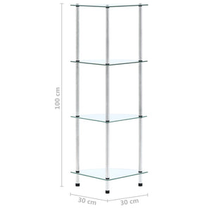 Regal mit 4 Ablagen Transparent 30x30x100 cm Hartglas