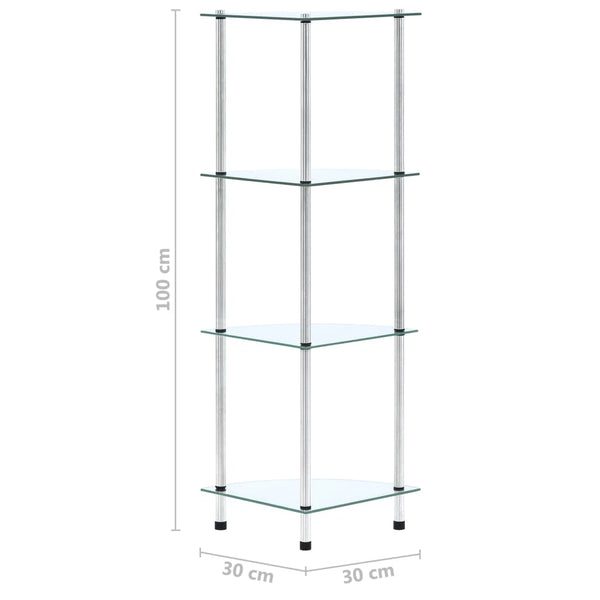 Regal mit 4 Ablagen Transparent 30x30x100 cm Hartglas