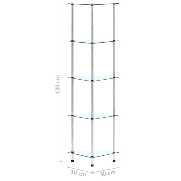 Regal mit 5 Ablagen Transparent 30x30x130 cm Hartglas