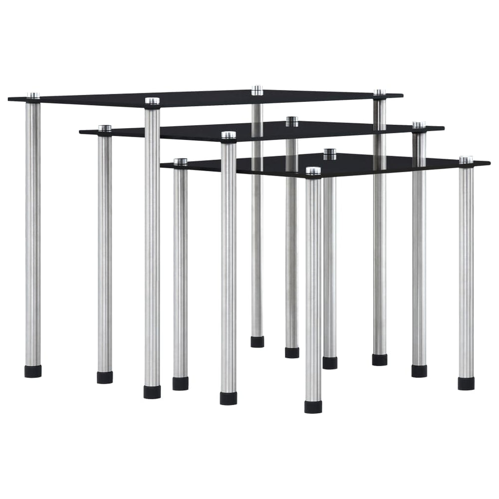 Satztische 3 Stk. Schwarz Hartglas
