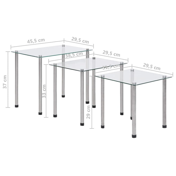 Satztische 3-tlg. Transparent Hartglas