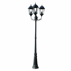 3-flammige Gartenlaterne, 230cm, Dunkelgrün/Schwarz