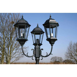 3-flammige Gartenlaterne, 230cm, Dunkelgrün/Schwarz