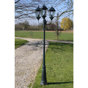 3-flammige Gartenlaterne, 230cm, Dunkelgrün/Schwarz
