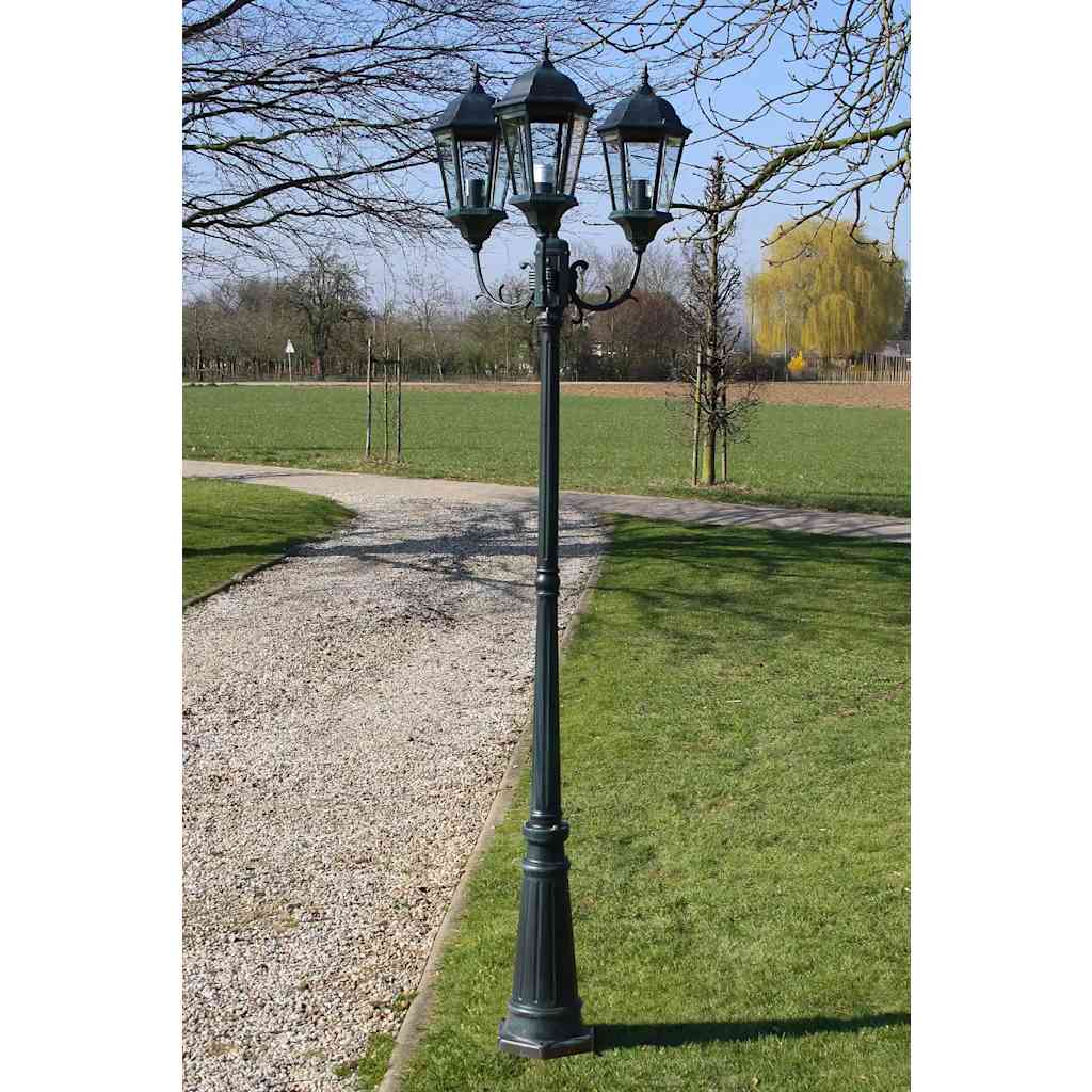 3-flammige Gartenlaterne, 230cm, Dunkelgrün/Schwarz