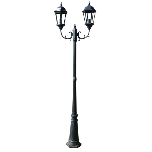 2-flammige Gartenlaterne, 230cm, Dunkelgrün/Schwarz