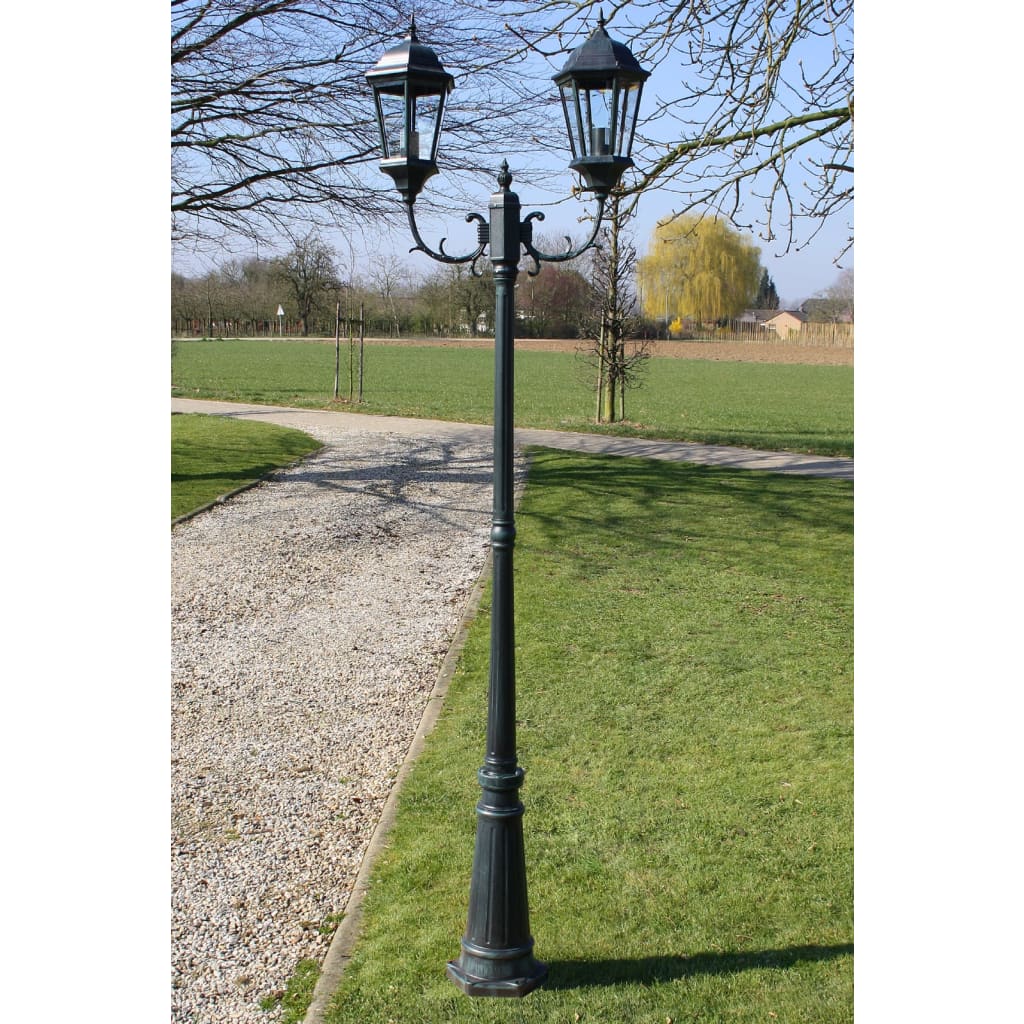 2-flammige Gartenlaterne, 230cm, Dunkelgrün/Schwarz