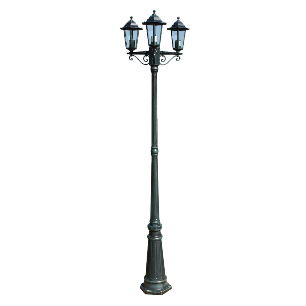 3-flammige Gartenlaterne, 215cm, Dunkelgrün/Schwarz