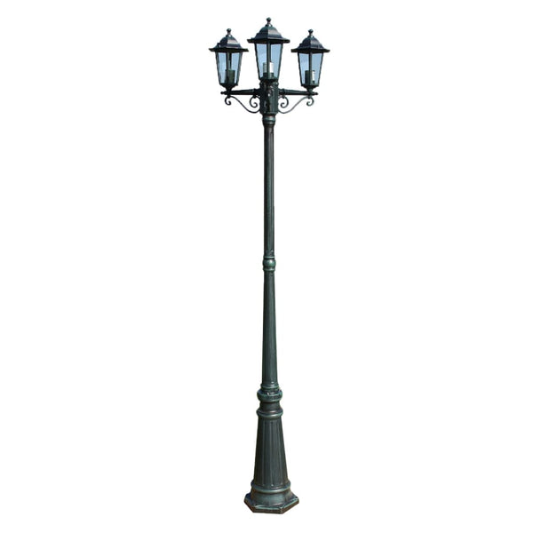 3-flammige Gartenlaterne, 215cm, Dunkelgrün/Schwarz
