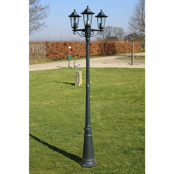 3-flammige Gartenlaterne, 215cm, Dunkelgrün/Schwarz