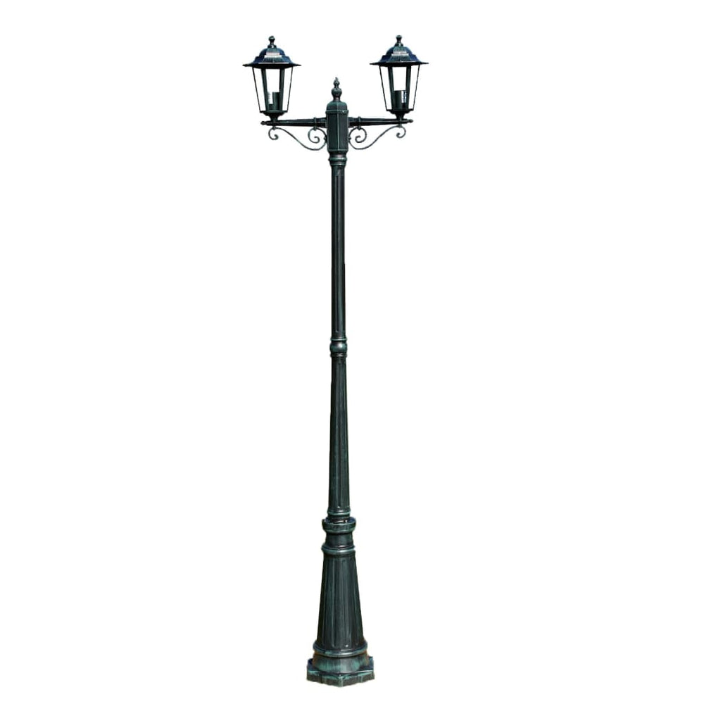 2-flammige Gartenlaterne, 215 cm, Dunkelgrün/Schwarz