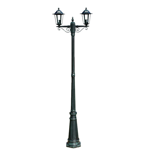 2-flammige Gartenlaterne, 215 cm, Dunkelgrün/Schwarz