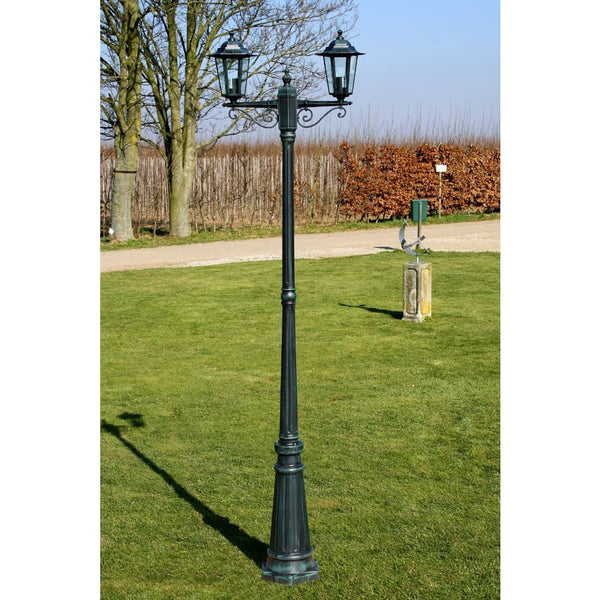 2-flammige Gartenlaterne, 215 cm, Dunkelgrün/Schwarz