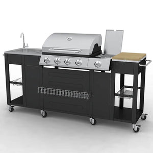 Gasgrill mit 4+1 Flammen, Schwarz
