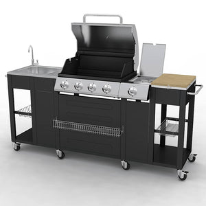 Gasgrill mit 4+1 Flammen, Schwarz