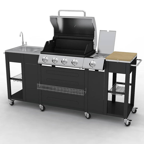 Gasgrill mit 4+1 Flammen, Schwarz