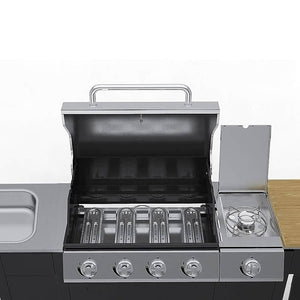 Gasgrill mit 4+1 Flammen, Schwarz