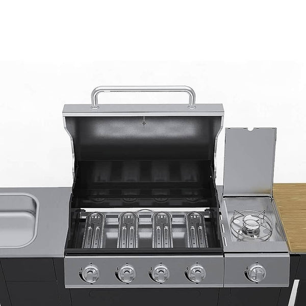 Gasgrill mit 4+1 Flammen, Schwarz