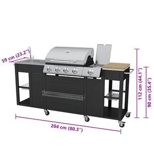 Gasgrill mit 4+1 Flammen, Schwarz