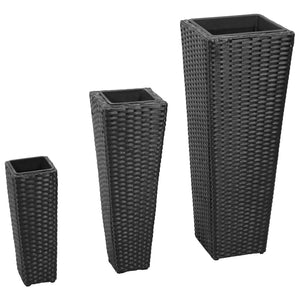 Poly Rattan Hochbeet 3er Set, Schwarz