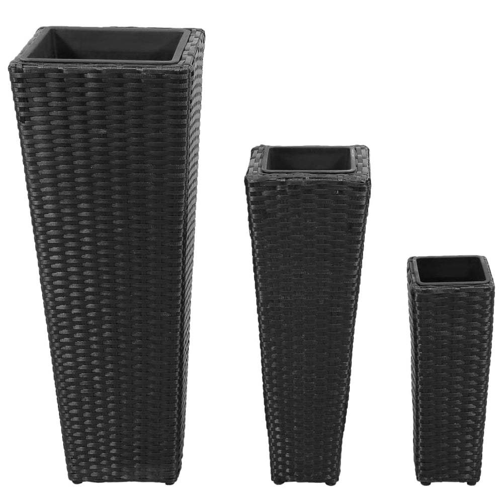Poly Rattan Hochbeet 3er Set, Schwarz