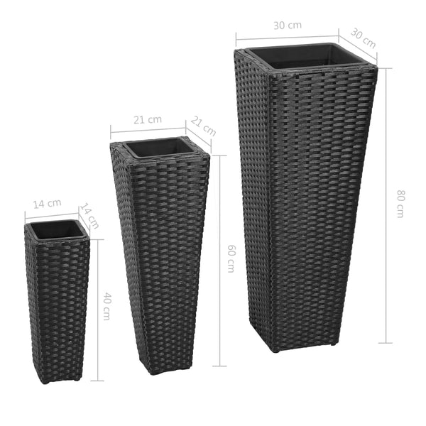 Poly Rattan Hochbeet 3er Set, Schwarz