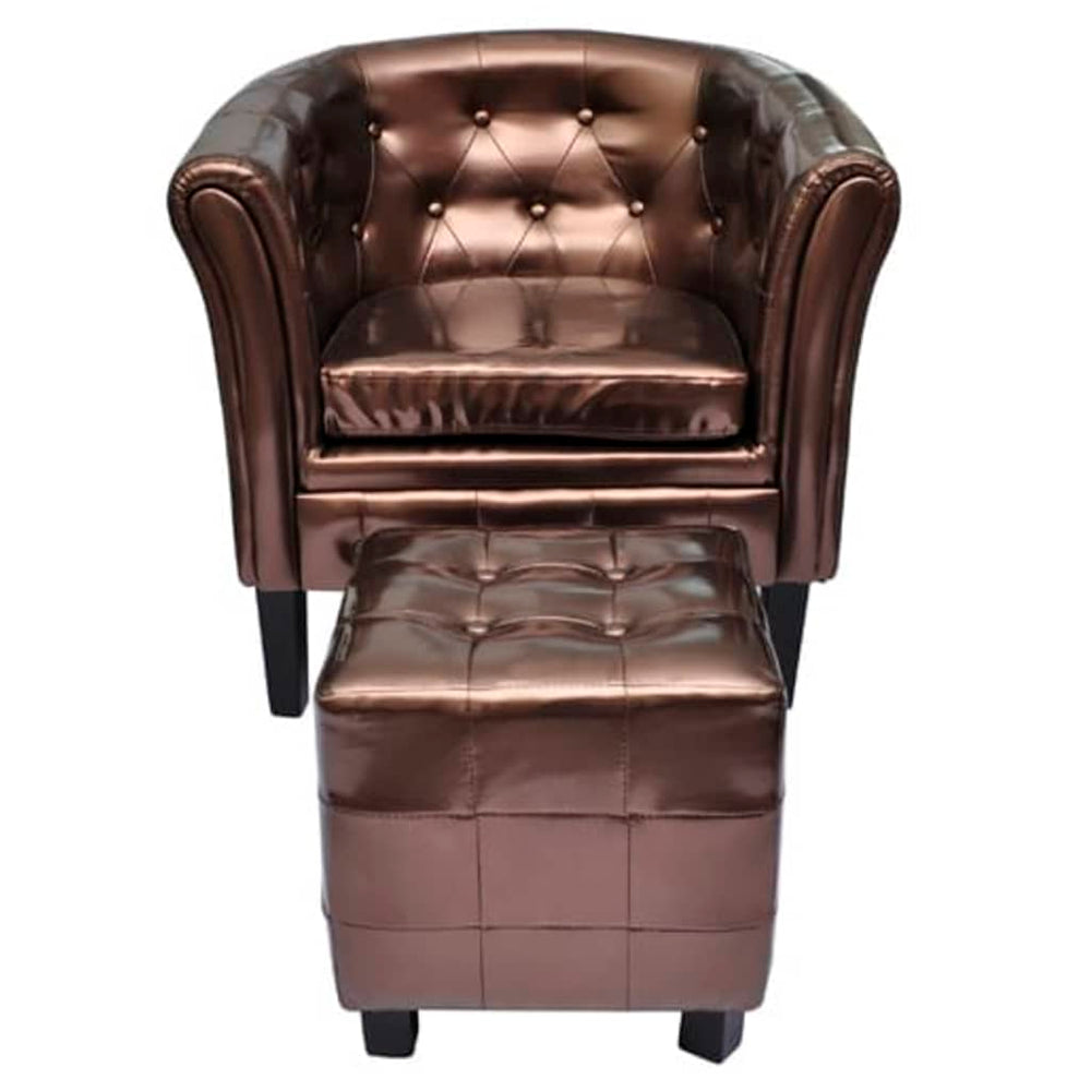 Clubsessel mit Hocker Braun Kunstleder