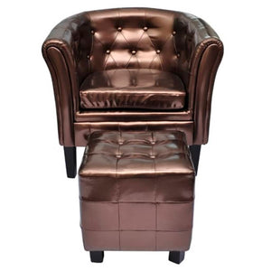 Clubsessel mit Hocker Braun Kunstleder