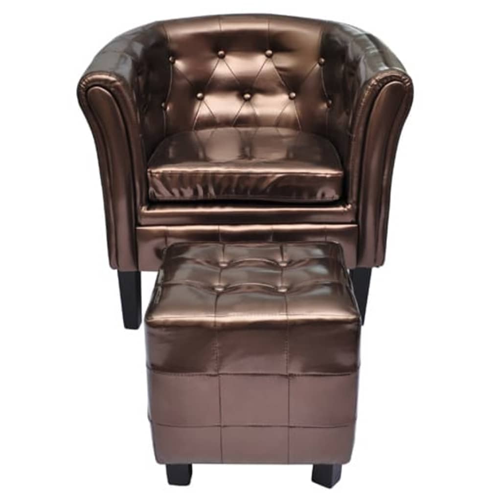 Clubsessel mit Hocker Braun Kunstleder