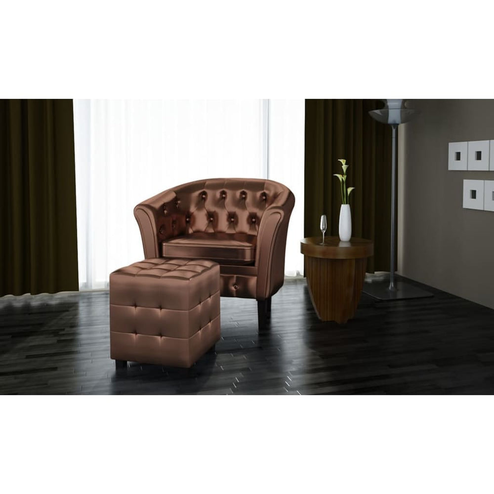 Clubsessel mit Hocker Braun Kunstleder