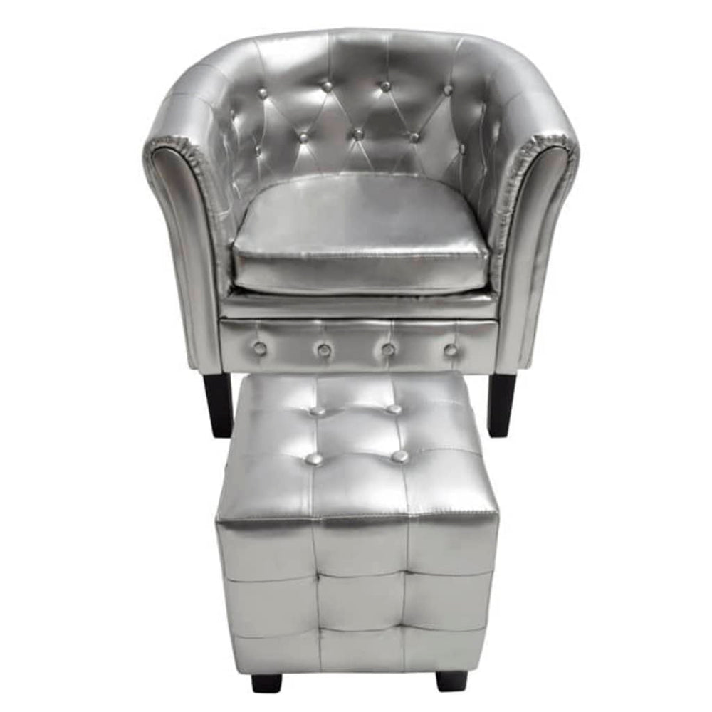 Sessel mit Hocker Silber Kunstleder