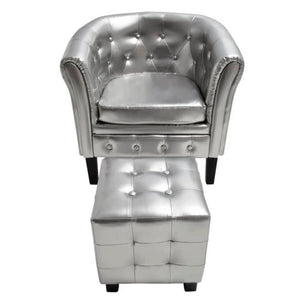 vidaXL Fauteuil avec repose-pieds argenté en similicuir