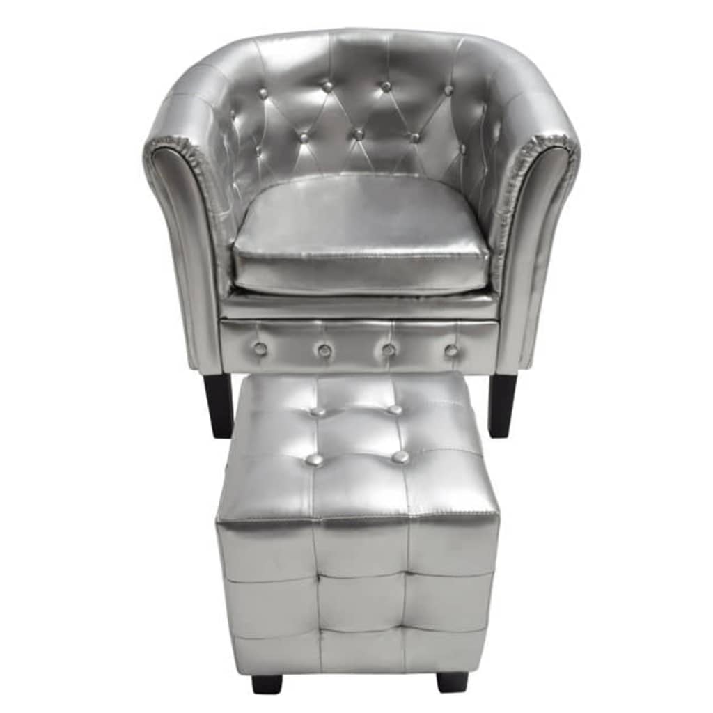 vidaXL Fauteuil avec repose-pieds argenté en similicuir