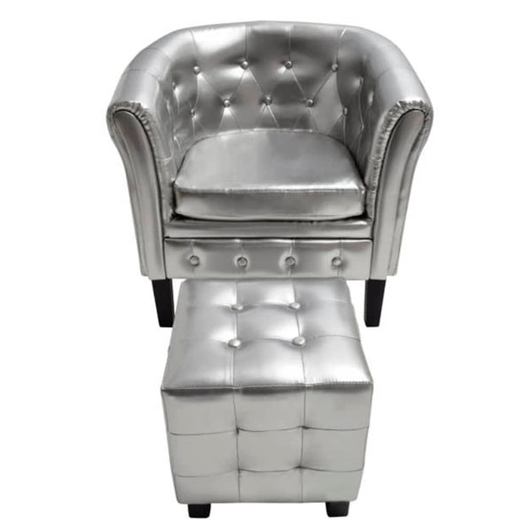 vidaXL Fauteuil avec repose-pieds argenté en similicuir